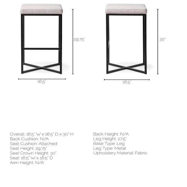 Frodo White Fabric Seat w/ Black Metal Base Bar Stool