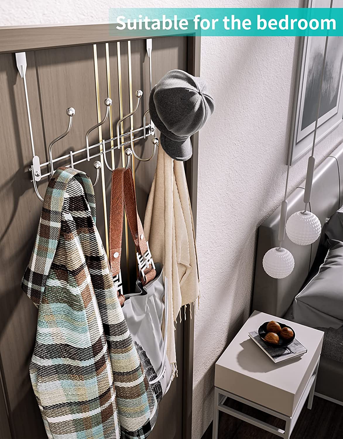 Over Door Towel Rack Hook Hanger with 9 Hooks, Heavy-Duty Hook Coat Rack with High Bearing Capacity for Hanging Clothes, Coat, Bag, Robe, Heavy Jackets, Towel, Silver(15.4