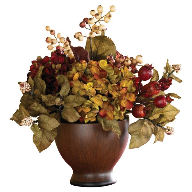 Nearly Natural Autumn Hydrangea W round Vase