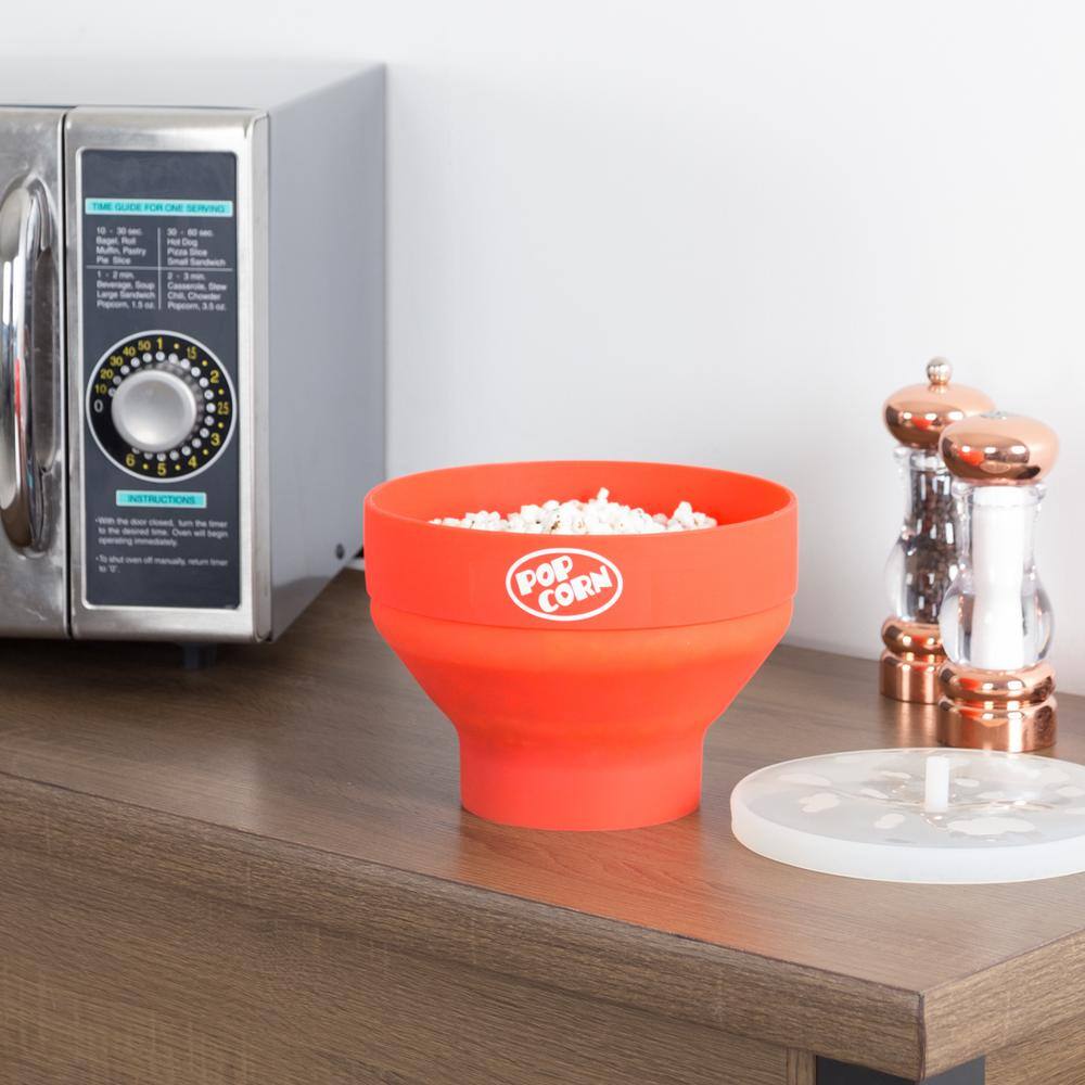 Chef Buddy 80 oz. Red Silicone Microwave Popcorn Popper Bowl W030090