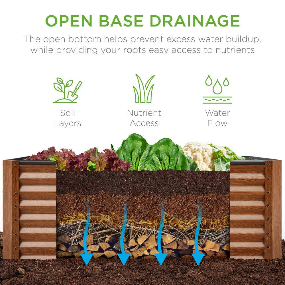 Best Choice Products 4 ft. x 2 ft. x 2 ft. Wood Grain Outdoor Steel Raised Garden Bed Planter Box for Vegetables Flowers Herbs SKY6638