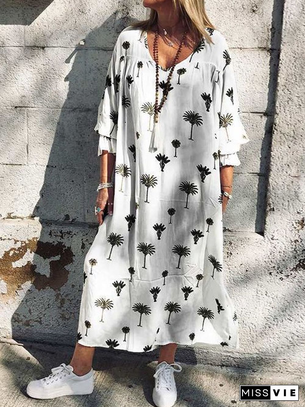 Fashion Large Beach Loose Medium Sleeve Dress White Dresses