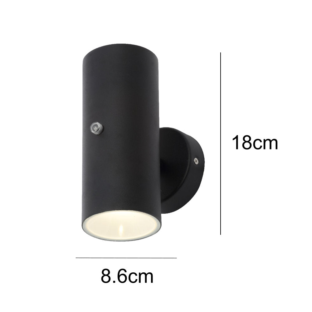 Britalia BRZN-34555-BLK LED Black Outdoor Modern Cylindrical Up & Down Wall Light with Photocell