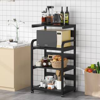 BYBLIGHT Atencio Black Mobile Printer Stand with 4 Storage Shelves Large Modern Printer Cart Desk Machine Stand Storage Rack BB-CJ102XF