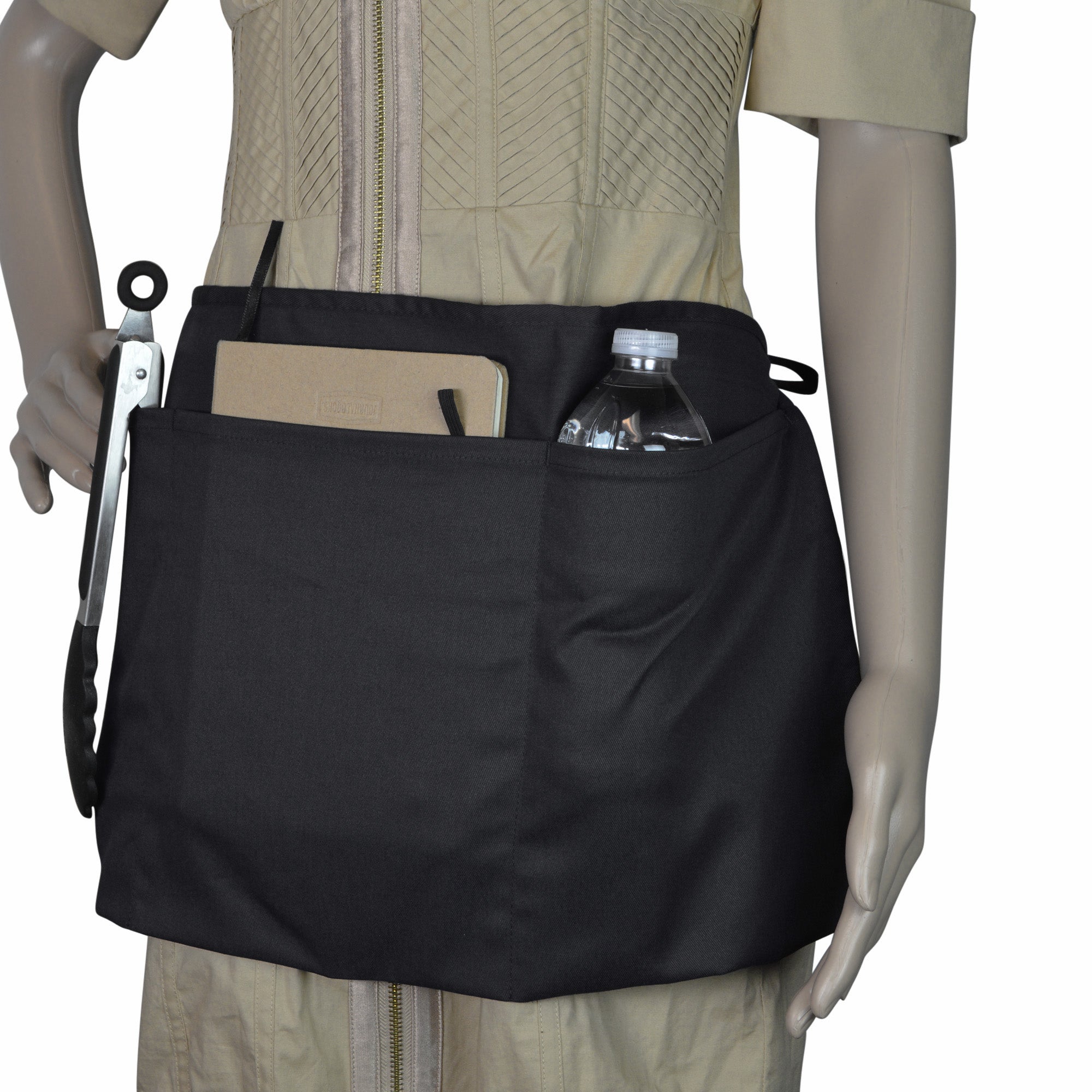 DALIX 24 Medium Kitchen Restaurant Waist Aprons (3 Pockets) in Black