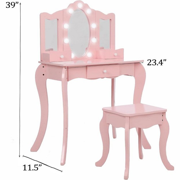 Onesstop 2 In 1 Princess Makeup Desk Dressing Table With Tri fold Mirror amp Storage Shelves pink