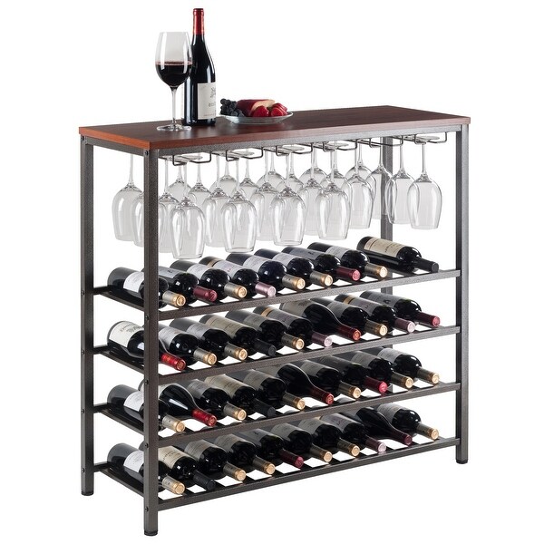 Wood Michelle Wine Rack， Antique Bronze and Walnut Finish - Bronze and Walnut