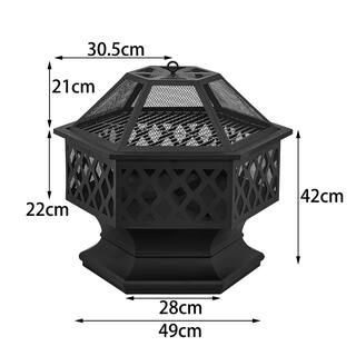 Barton 24 in. x 8.25 in. Outdoor Hex-Shaped Patio Firebowl Portable Wood Fire Pit with Spark Screen Cover Poker and Grill 96811-H1