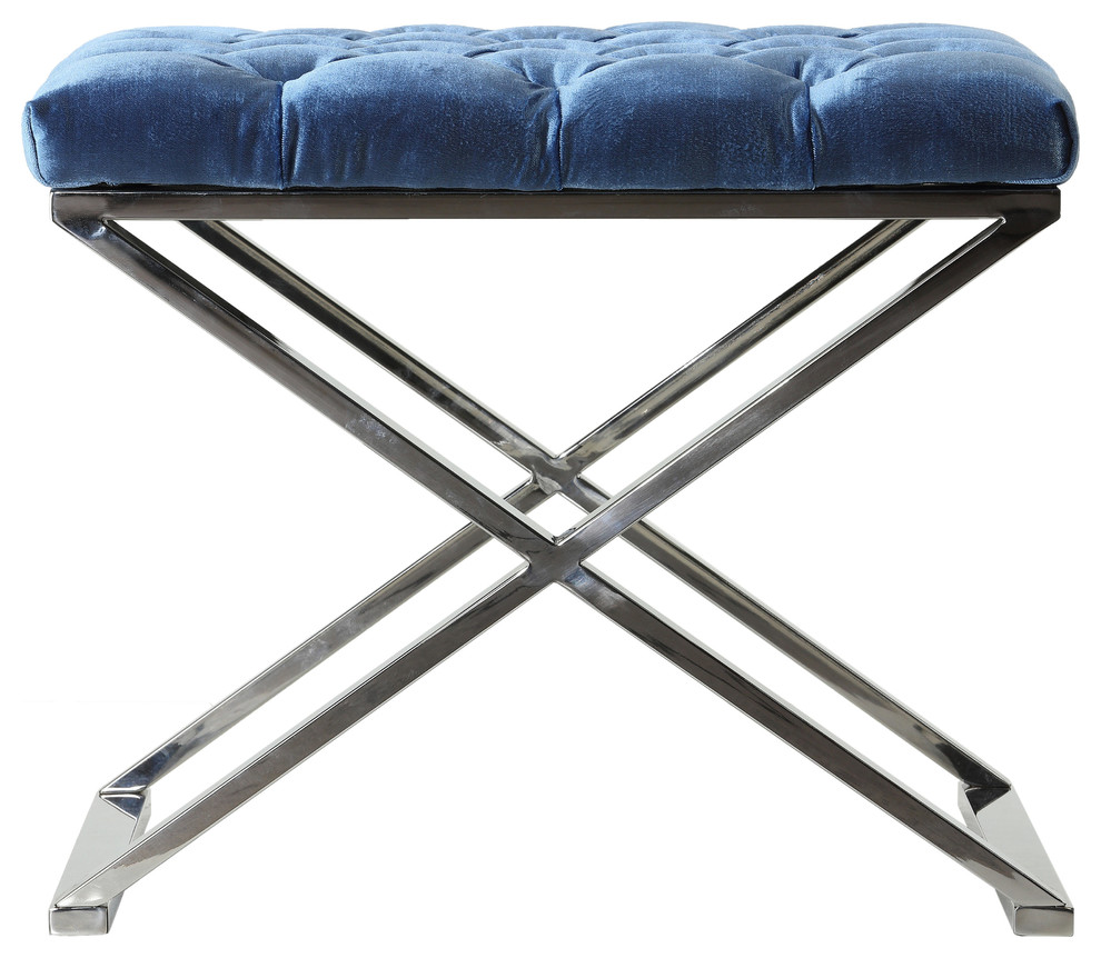 Cortesi Home Mariana Tufted Metal Ottoman  Blue  21 quot  Contemporary   Footstools And Ottomans   by CozyStreet  Houzz