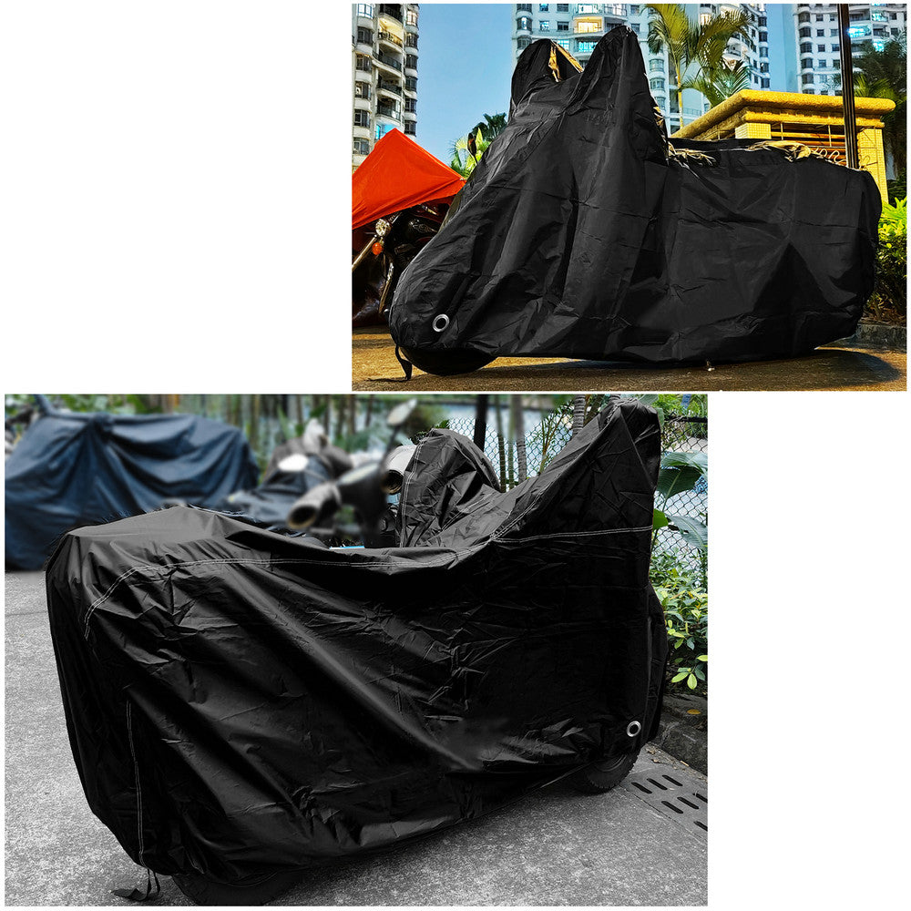 Protective Case Waterproof Motorcycle Cover with Reflective Strip， Dust Resistant Rain Snow UV Wind Sun Bird droppings 265x105x125cm Black 104 inches