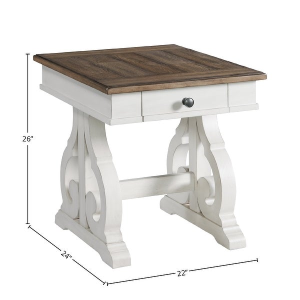 Drake End Table by Intercon， Two-Toned Rustic White and French Oak Finish