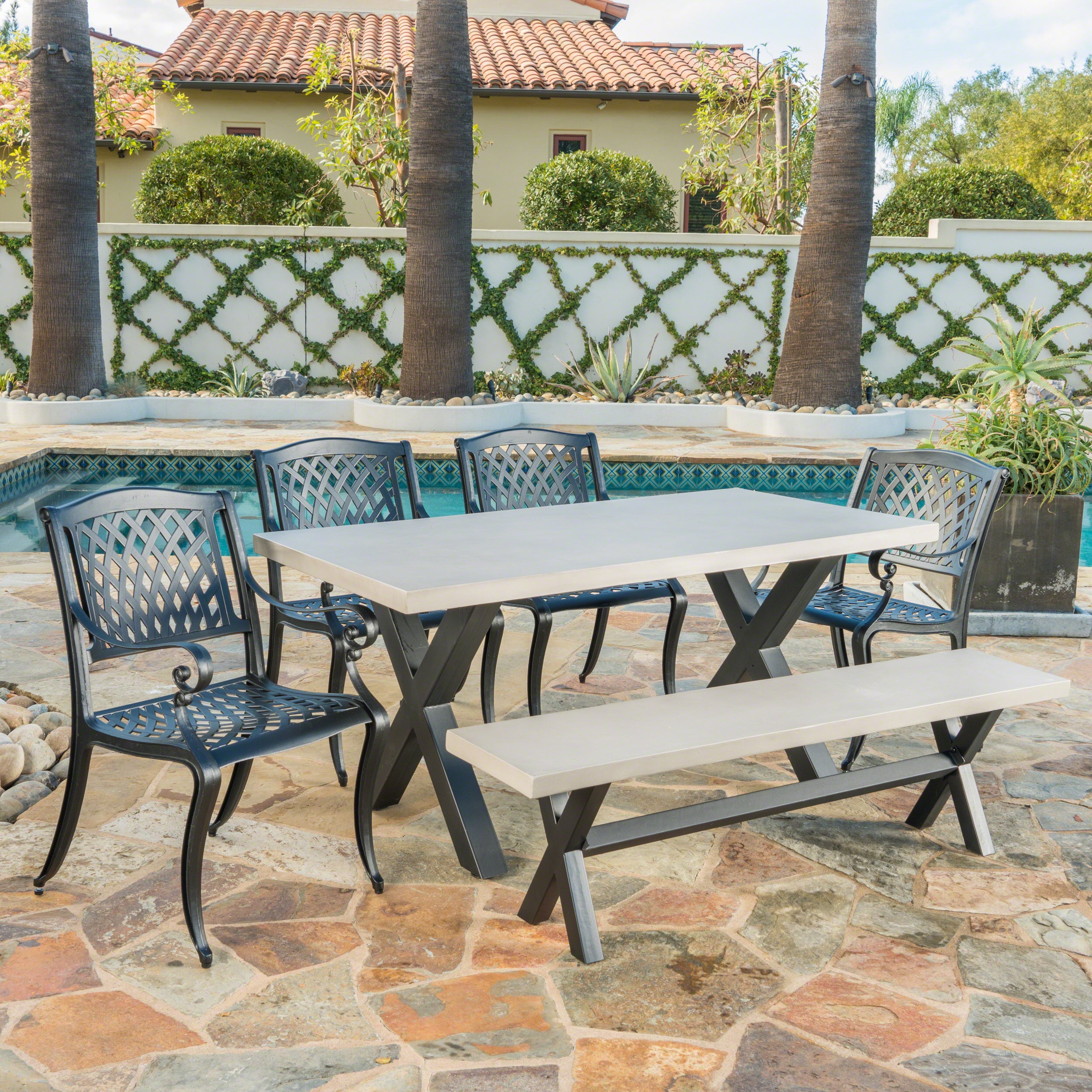 Leala Outdoor 6 Seater Dining Set With Bench