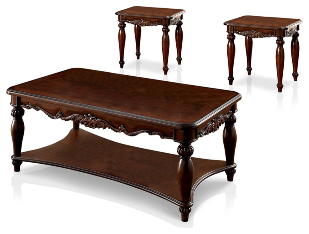 Furniture of America Garner Traditional Wood 3 Piece Coffee Table Set in Cherry   Traditional   Coffee Table Sets   by Homesquare  Houzz