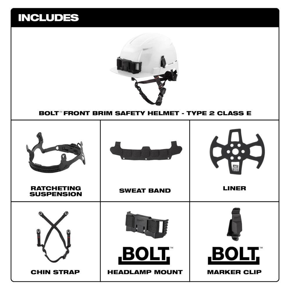 MW BOLT White Type 2 Class E Front Brim Non-Vented Safety Helmet 48-73-1321