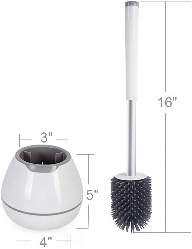 BOOMJOY Toilet Brush and Holder Set, Silicone Bristles Bathroom Cleaning Bowl Brush Kit with Tweezers, Bathroom Accessories with Aluminum Handle - White