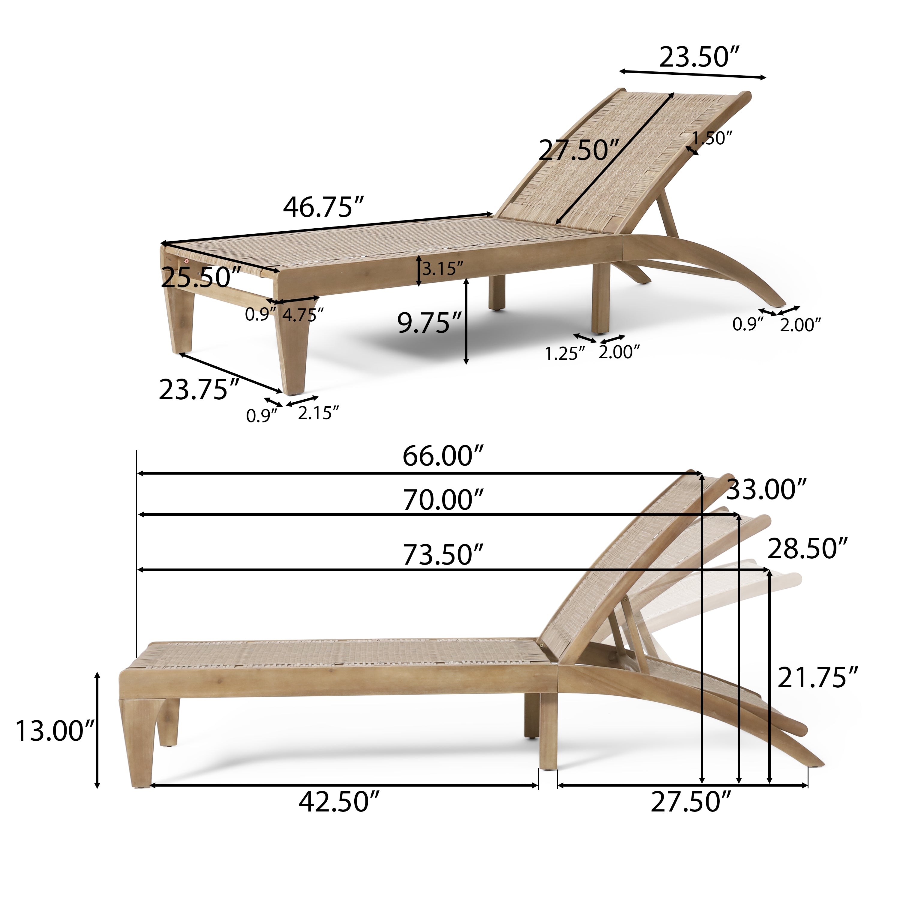 Stetson Outdoor Acacia Wood and Flat Wicker Chaise Lounge