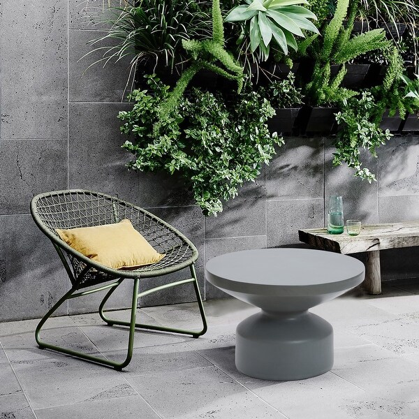 Grey MgO Round Coffee Table，Indoors and Outdoors