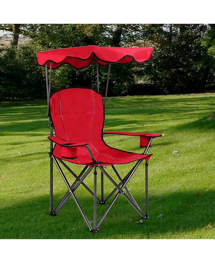 Costway Portable Folding Beach Canopy Chair W  Cup Holders Bag