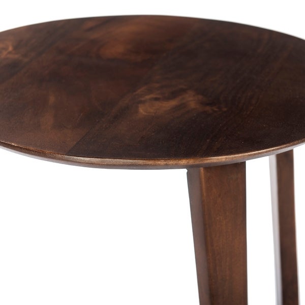 Mango Wood Round Side Table with and Cantilever Base， Brown