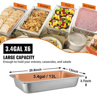 VEVOR 13.7 qt. Stainless Steel Steam Table Pans Full Size 20.9 x 12.8 x 3.9 in. Roasting Pans Hotel Pan for Broiling (6-Pack) CP20X12X4YCTZ6001V0