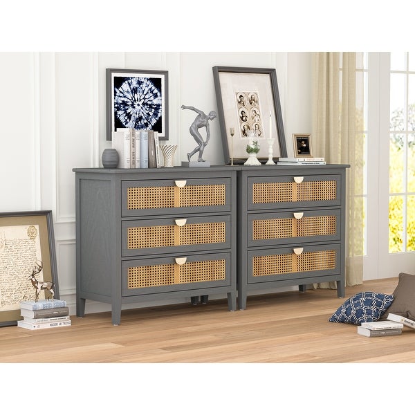 3 Drawer Natural rattan Cabinet - - 37925674