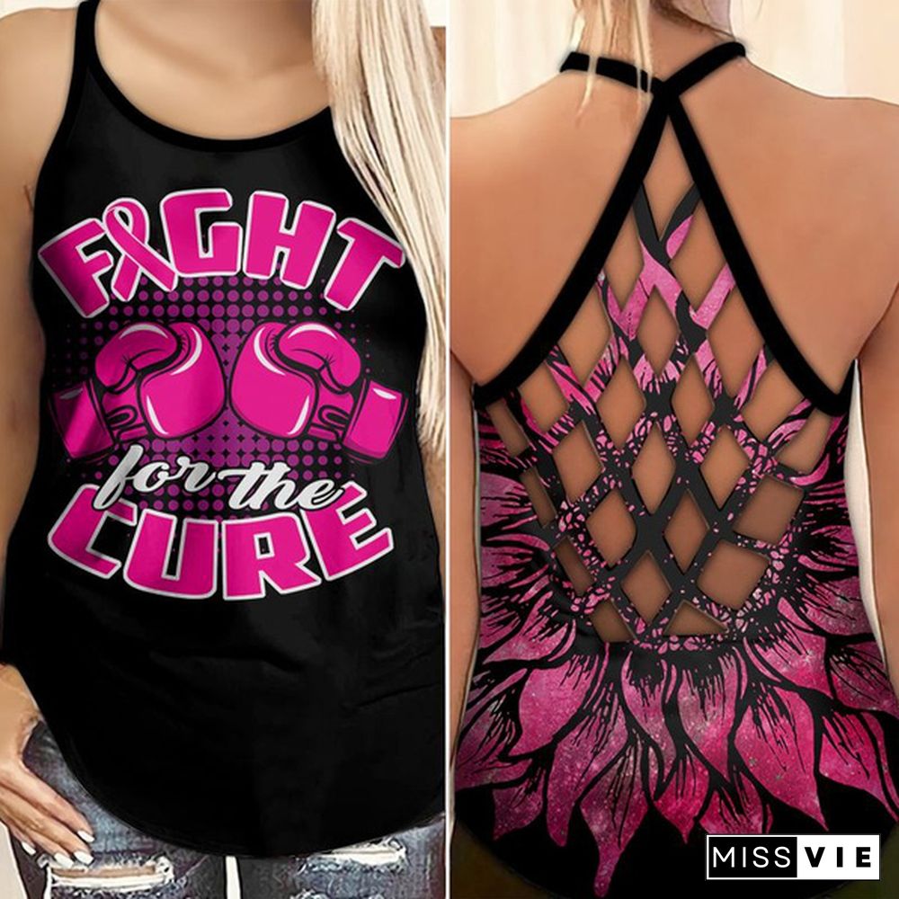 Breast Cancer Awareness Fight For The Cure Summer Gift Tank Top Criss Cross For Women Polyester S-5XL