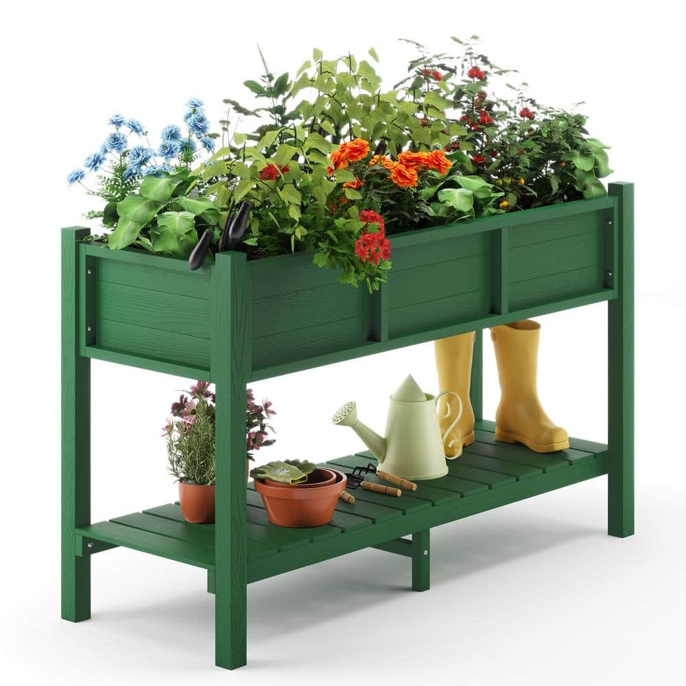 LUE BONA Raised Garden Bed， Elevated Wood Planter Box Stand for Backyard， Patio， Balcony-Green DPTHD23002-4