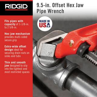 RIDGID 9-12 in. Offset Hex Jaw Pipe Wrench Sturdy Plumbing Pipe Tool with Hex Jaw Mechanism for Extra Wide Opening 31305