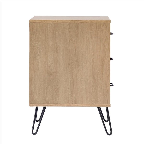 Side Table with 3 Drawers and Metal Hairpin Legs - 23.62 H x 17.56 W x 16.65 L Inches