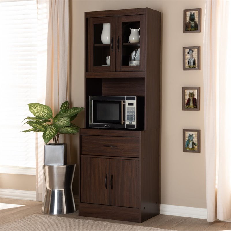 Home Square 2 Piece Kitchen Cabinet and Hutch Set in Dark Walnut (Set of 2)