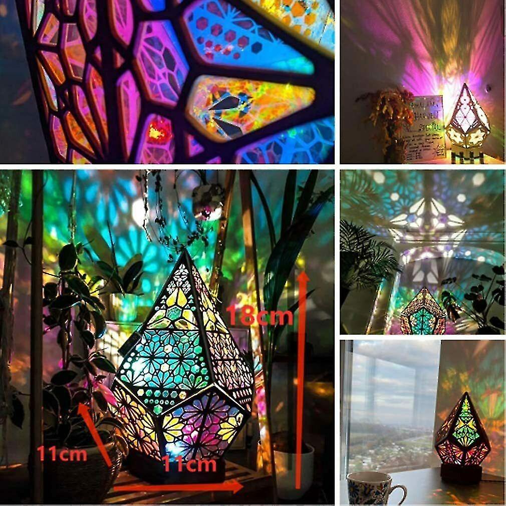 Bohemian Light- Star Wooden Lamp，led Colorful Diamond Lights Decor，bohemian Wedding Decor Christmas