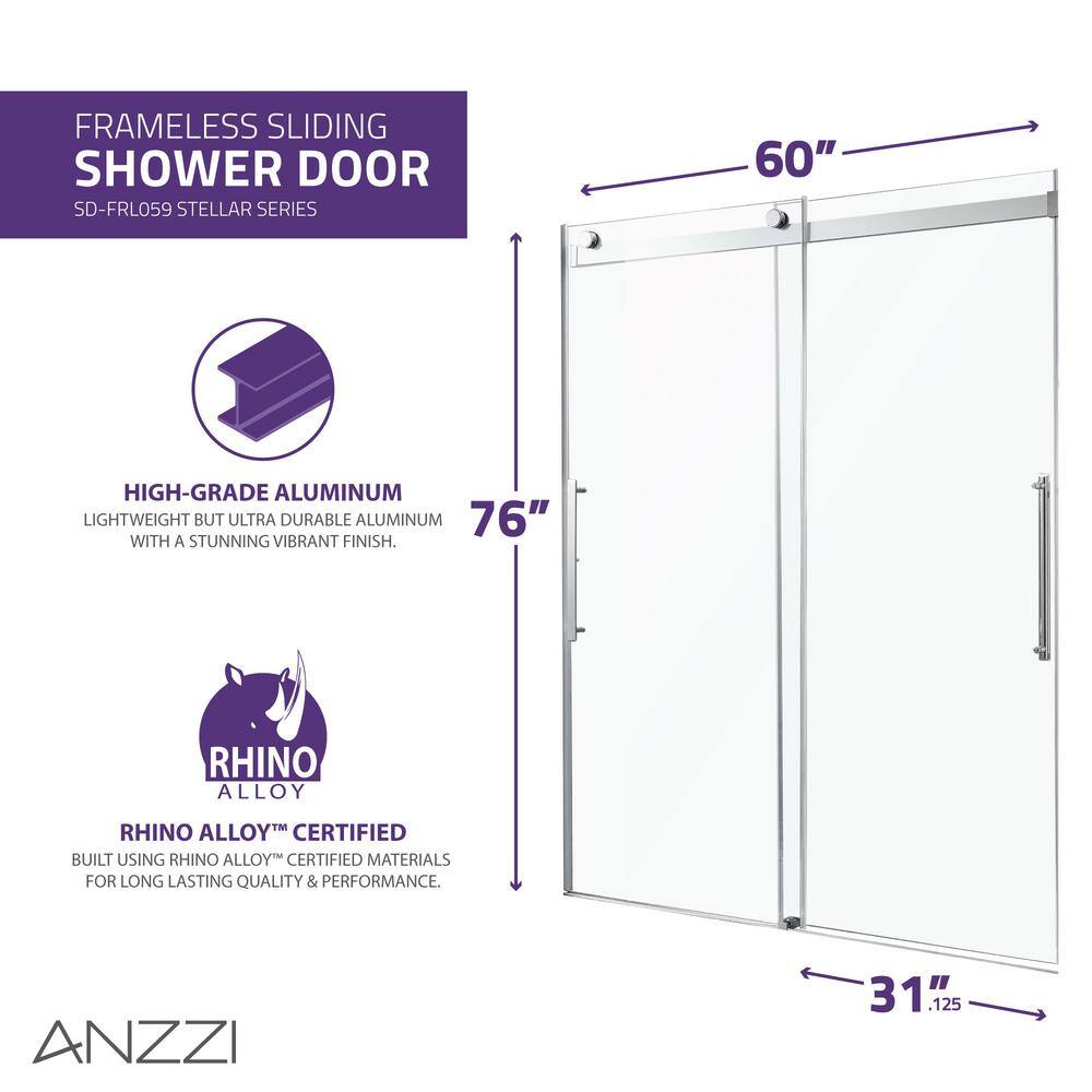 ANZZI Stellar 60 in. W x 76 in. H Sliding Frameless Shower Door in Matte Black with Clear Glass SD-FRLS05902MB