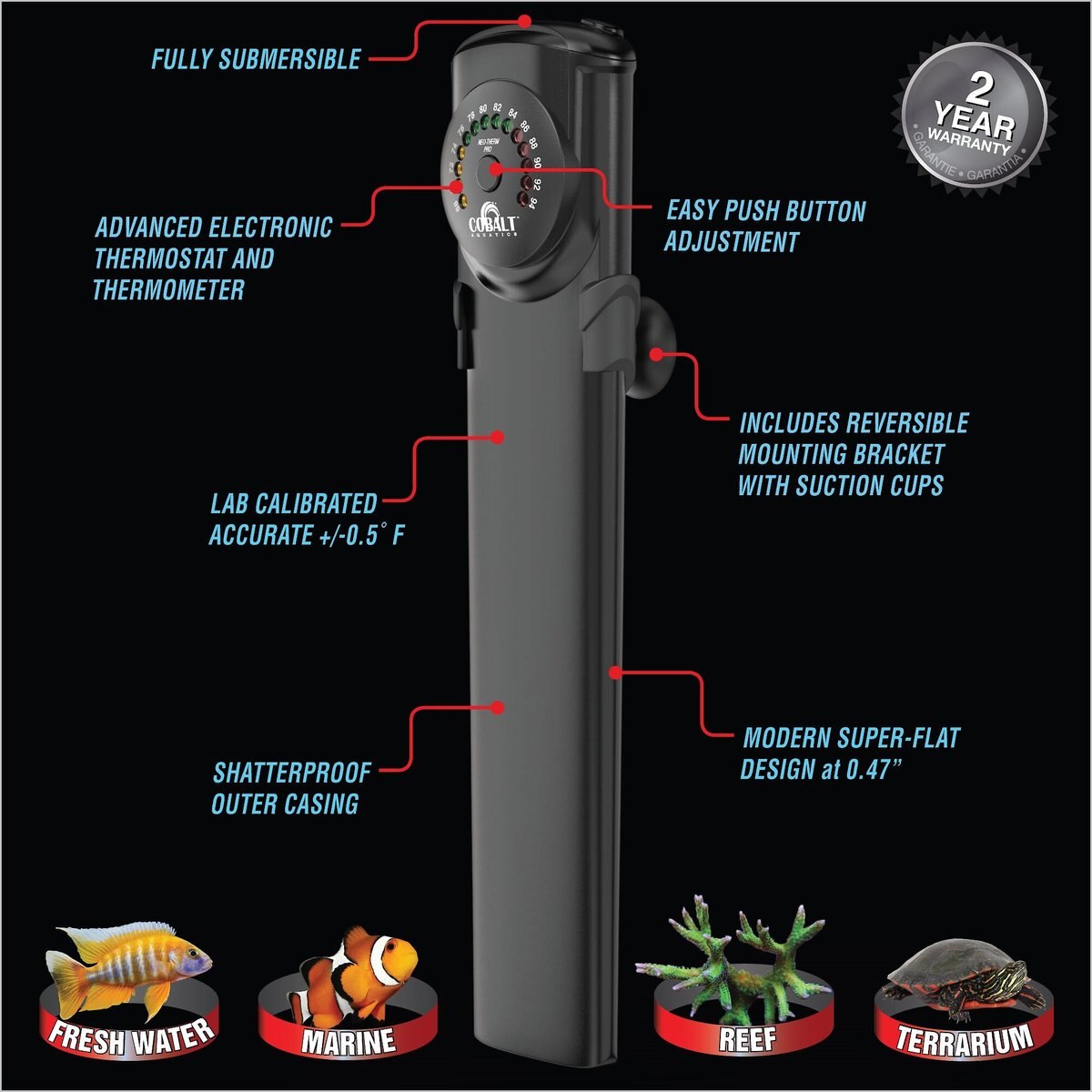 Cobalt Aquatics Electronic Neo-Therm Pro Submersible Aquarium Heater