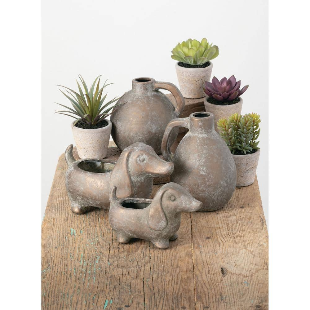 SULLIVANS 5.5quot and 4.5quot Brown Ceramic Dachshund Planter (Set of 2) CM2886