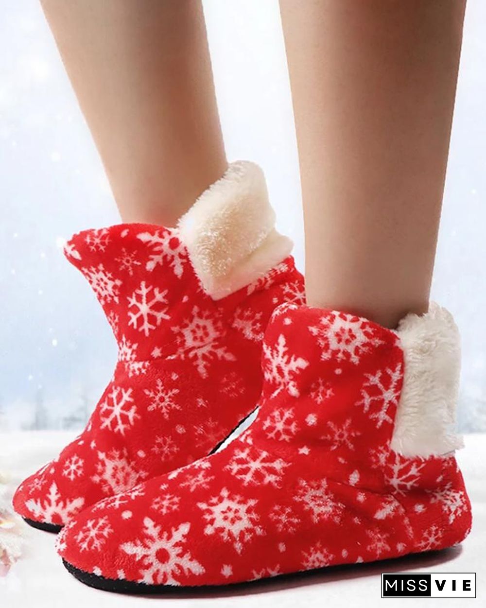 Christmas Snowflake Print Fluffy Indoor Boots