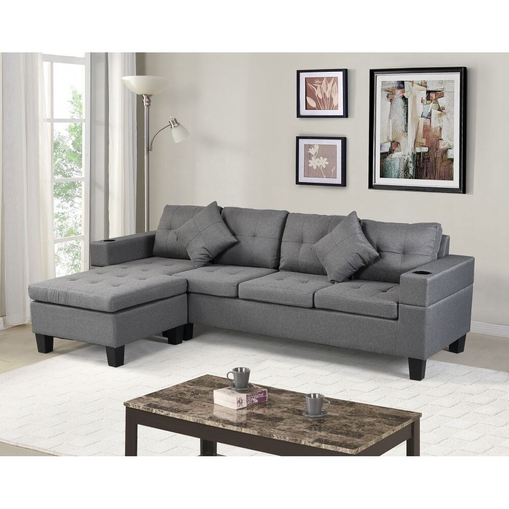 Sectional Convertible Sofa Set for Living Room with L Shape Chaise Lounge Grey