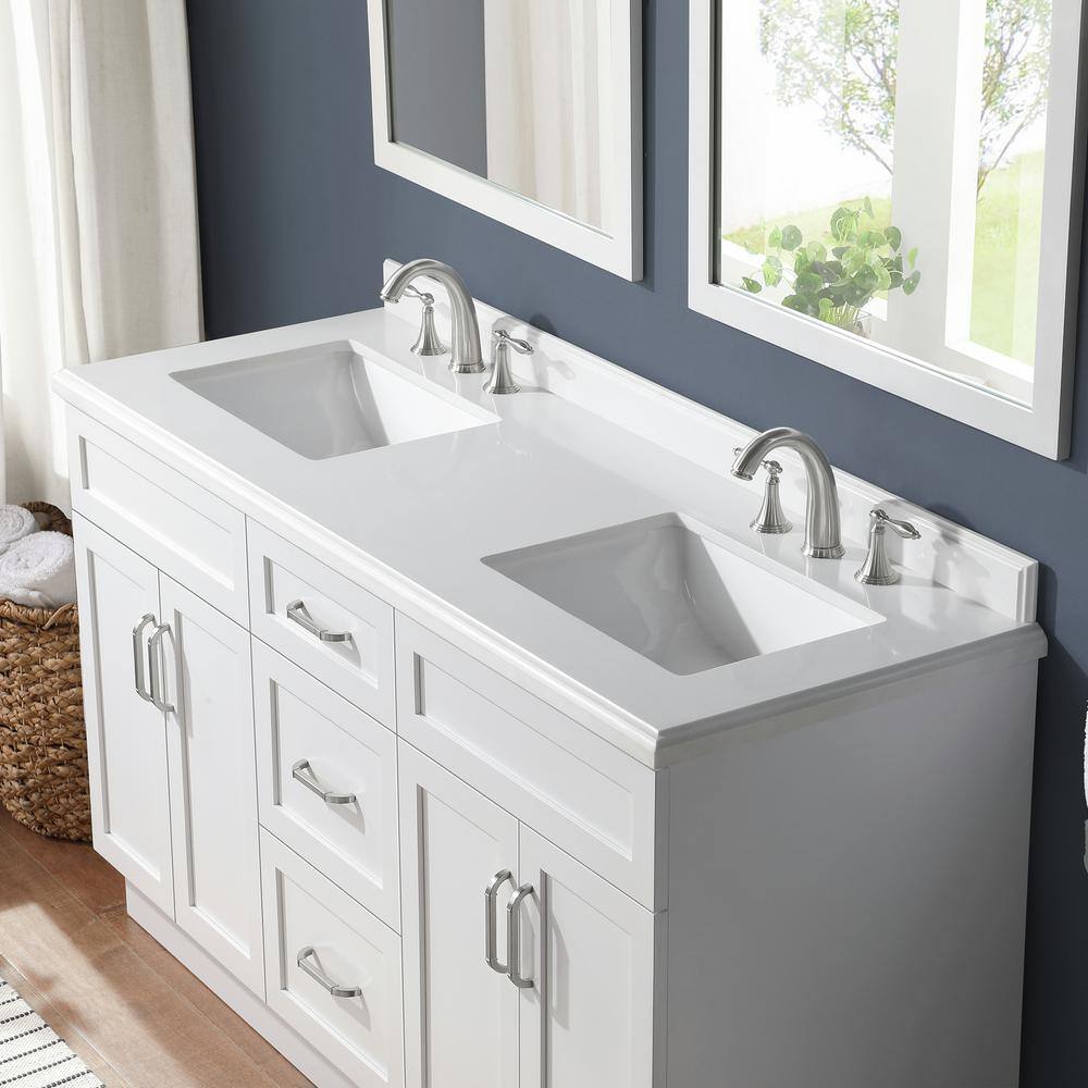 Home Decorators Collection Lincoln 60 in. W x 22 in. D x 34.5 in. H Bath Vanity in White with White Cultured Marble Top Lincoln 60W