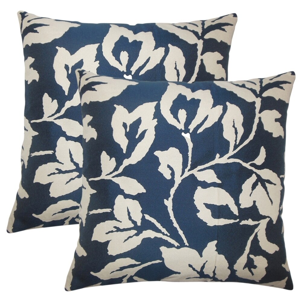 Set of 2 Solana Floral Throw Pillows in Lapis