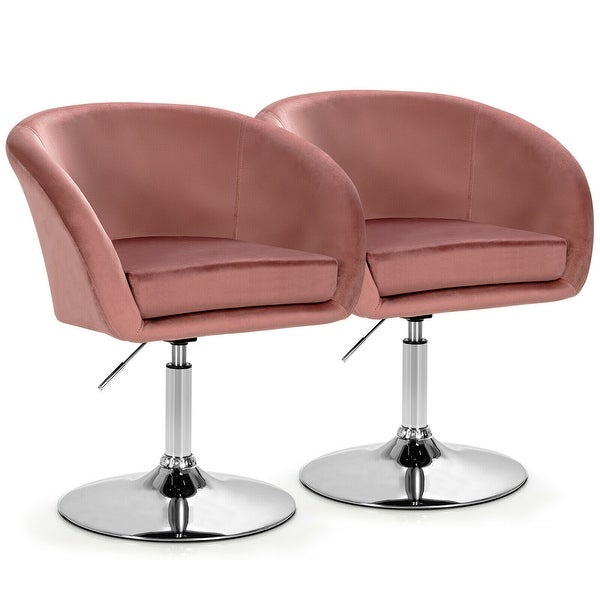 Gymax Set of 2 Modern Velvet Chair Height Adjustable Bar Stool Swivel - See Details