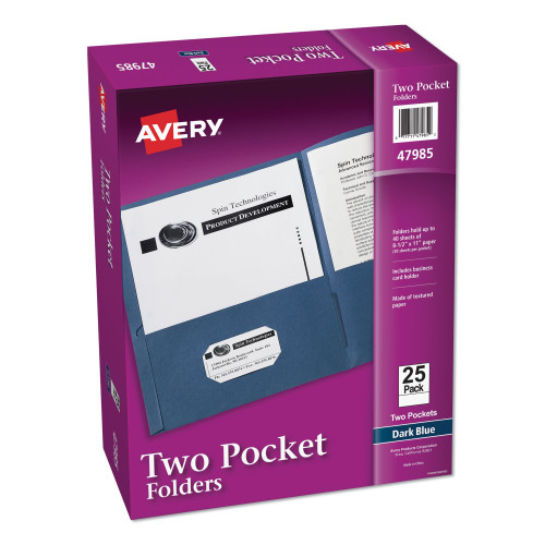 Avery Two-Pocket Folder， 40-Sheet Capacity， Dark Blue， 25/Box (47985)