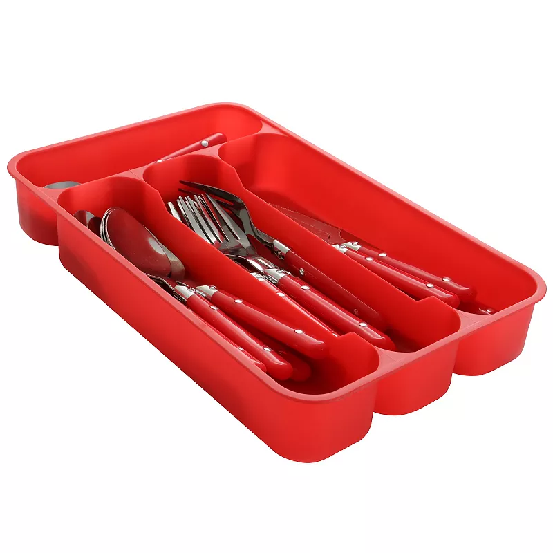 Gibson Everyday Casual Living 24 Piece Stainless Steel Flatware Set with Storage Tray in Red