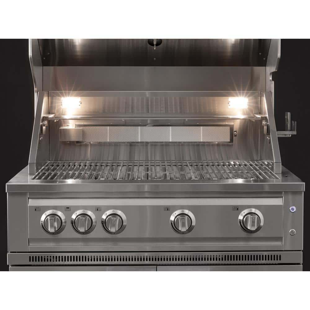 NewAge Products Outdoor Kitchen 5-Burner Natural Gas Grill in Stainless Steel with Ceramic Trays and Rotisserie Kit, 36 in. 66903