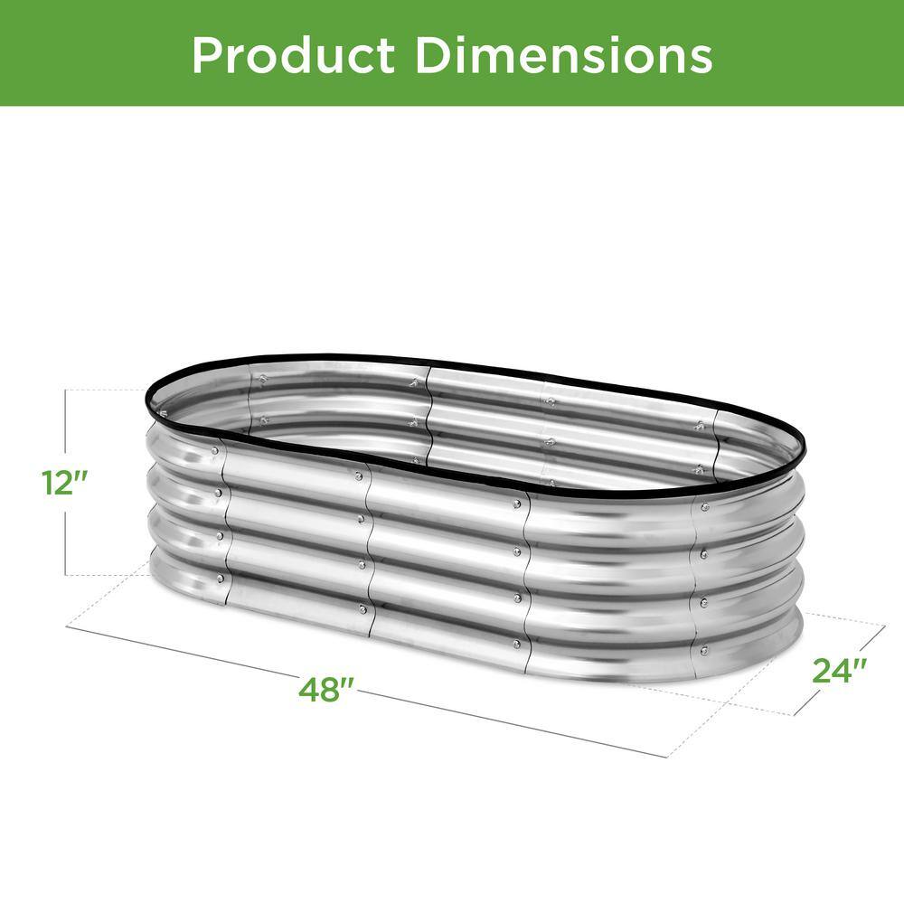 Best Choice Products 4 ft. x 2 ft. x 1 ft. Oval Steel Raised Garden Bed Planter Box for Vegetables Flowers in Silver SKY6598
