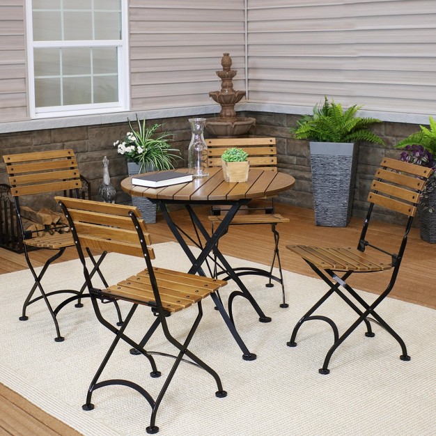 Sunnydaze Indoor outdoor Modern Chestnut Wood Folding Bistro Table And Chairs Dark Brown 5pc