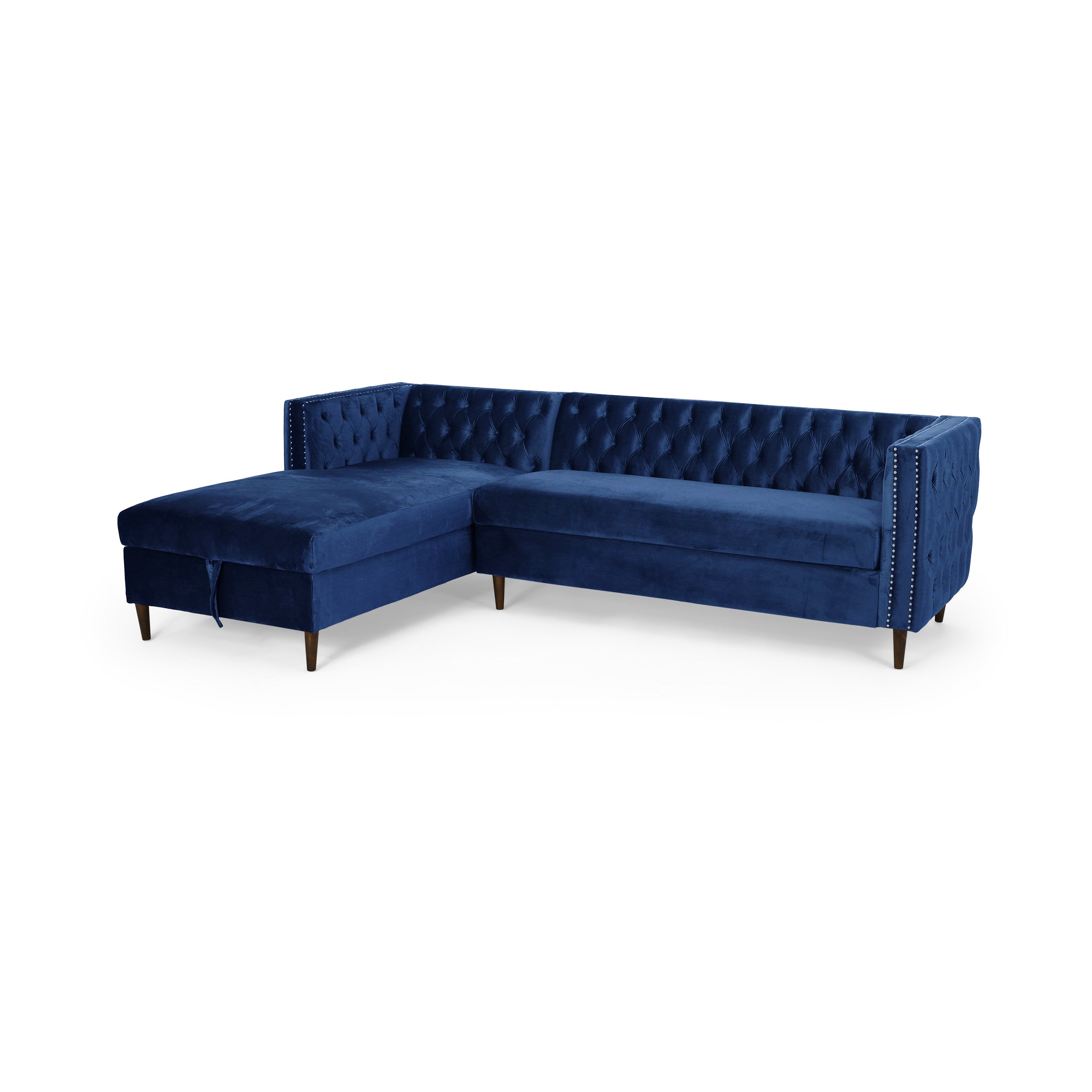 Jephthah Contemporary Tufted Velvet Sectional Sofa with Storage Chaise Lounge