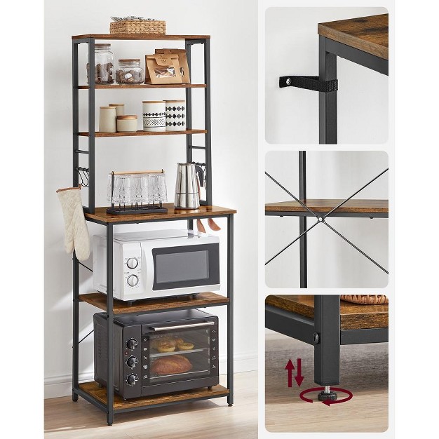 Vasagle Baker x27 s Rack Microwave Oven Stand Kitchen Tall Utility Storage Shelf 6 Hooks And Metal Frame Rustic Brown And Black