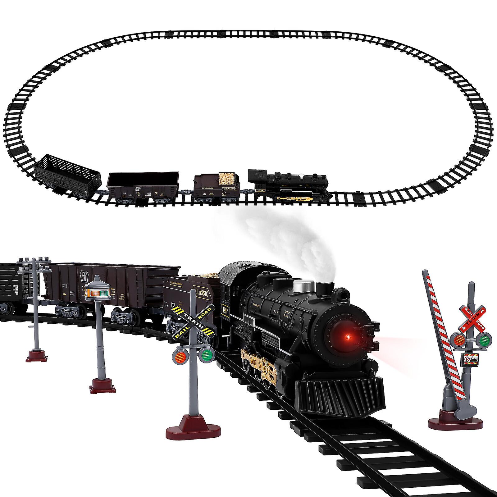 Toyandona Kids Train Set Battery Powered Model Train Toys 4 Sections Steam Train With Locomotive Cargo Vehicles Educational Plaything