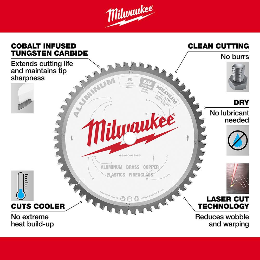 Milwaukee 8 in. Aluminum Cutting Circular Saw Blade 48-40-4345 from Milwaukee