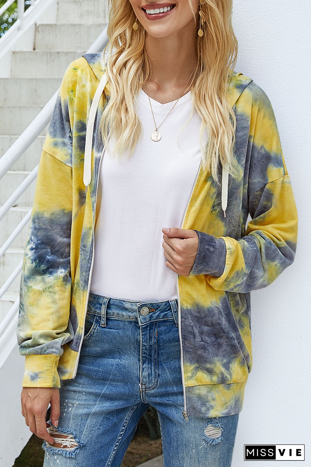 Tie Dye Zipper Long Sleeve Hoodie Coat