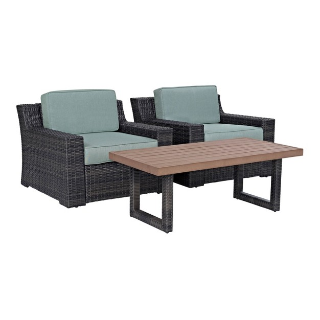 Beaufort 3pc Outdoor Wicker Seating Set With Coffee Table Mist Crosley